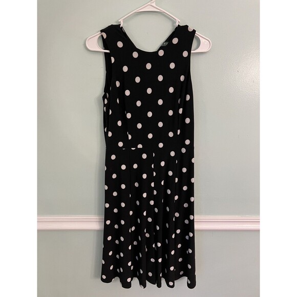 Lauren Ralph Lauren dress 2P  black And White dots Fit And Flare Jersey Stretch - Picture 1 of 4